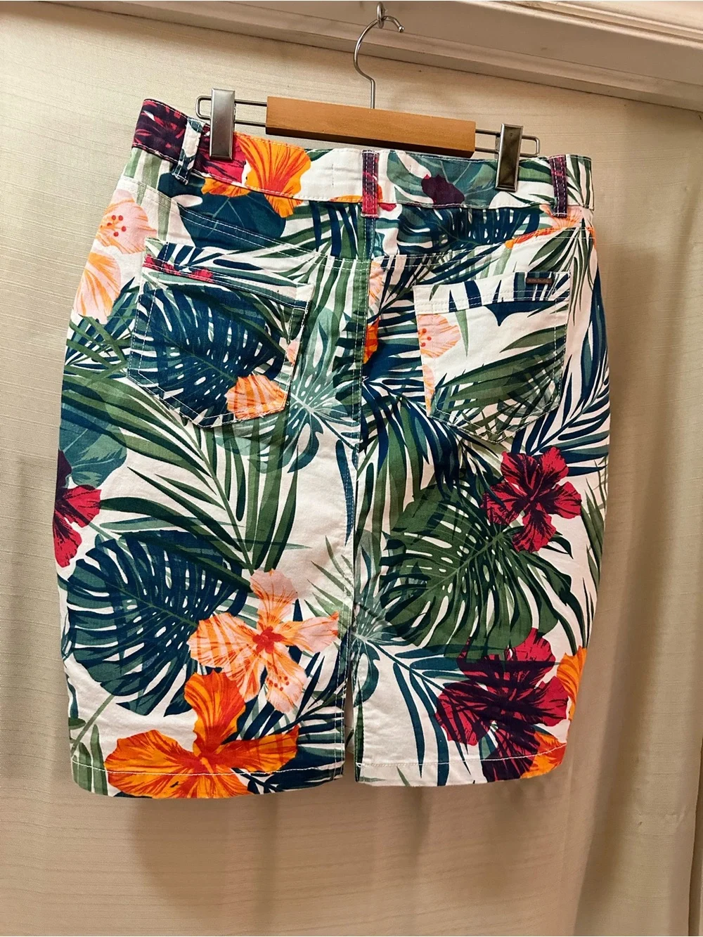 Blue Identity Tropical Floral Stretch Mini Skirt Cotton Blend Size 12/32 Boho - Picture 4 of 7